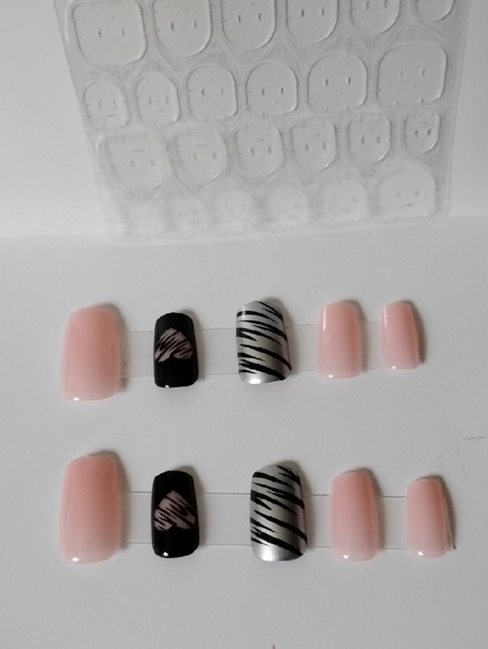 Press-On Nail Set in Blush, Black & Silver Zebra Accent